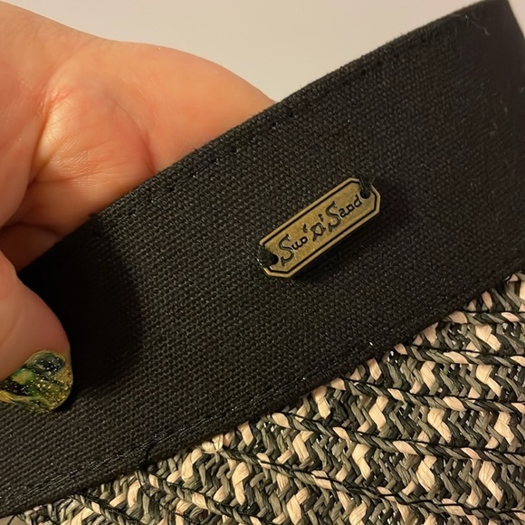 Sun N’ Sand Headwear Wide Brim Woven Visor Hat OS Black White Gray - Picture 9 of 13